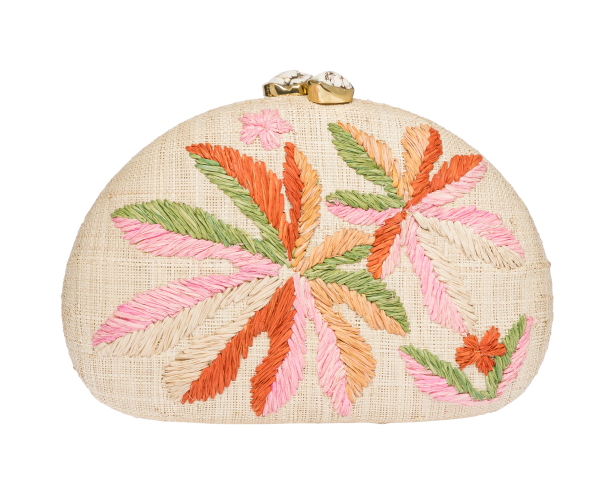 Berna Clutch in Natural, Pink & Coral