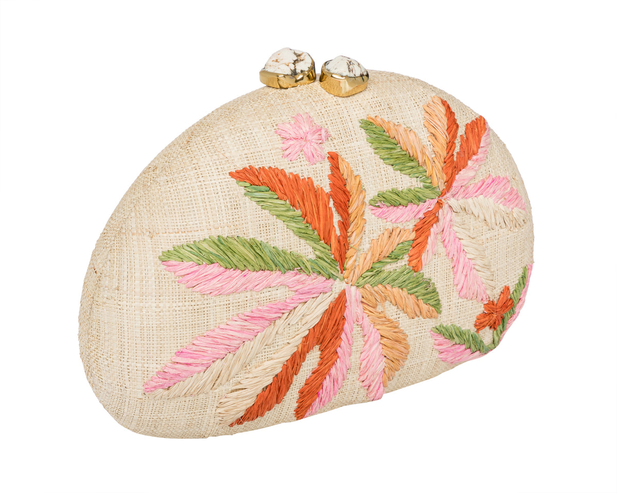 Berna Clutch in Natural, Pink & Coral