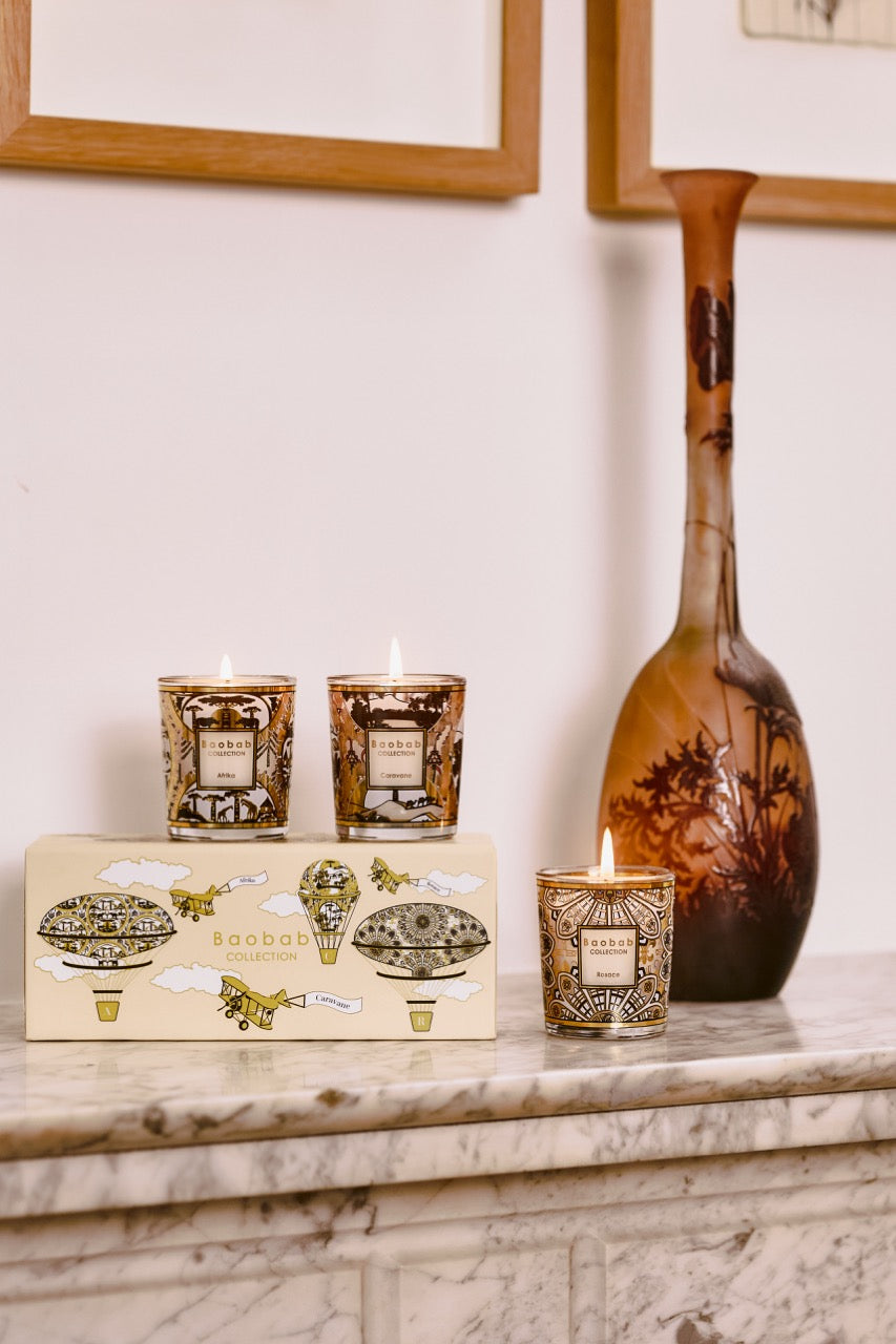 Trio Travel Candle Set in Afrika, Caravane &amp; Rosace
