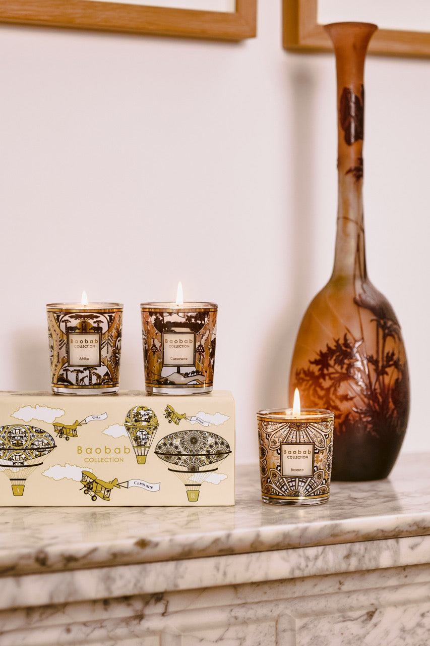 Trio Travel Candle Set in Afrika, Caravane &amp; Rosace