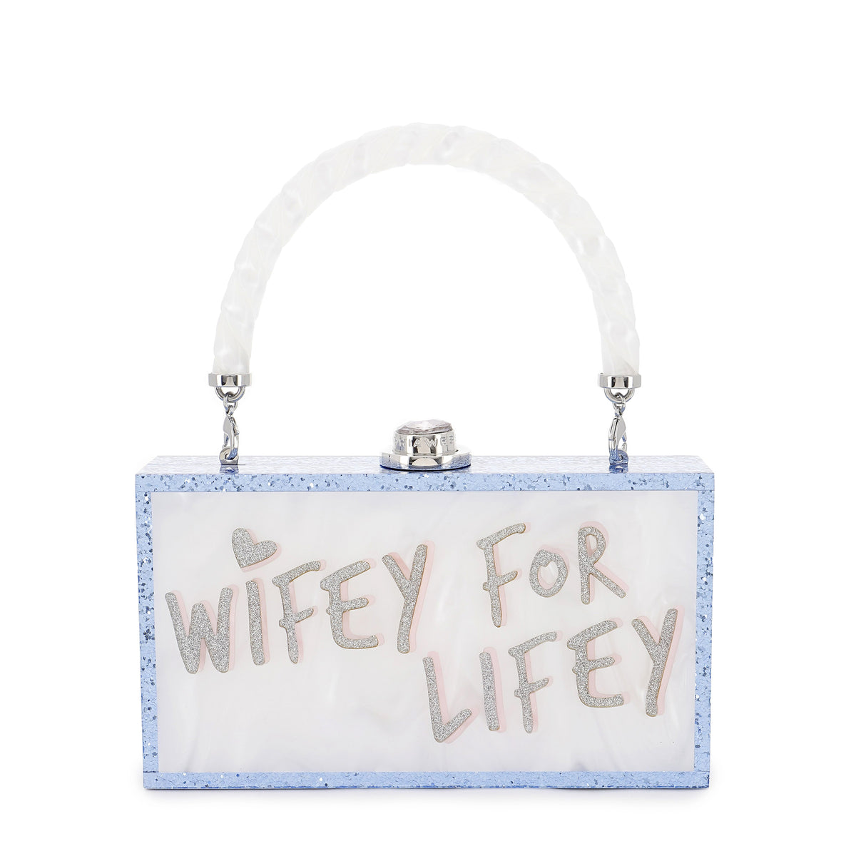 Wifey for Lifey Clutch in Pearl Blue with Handle