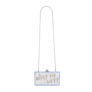 Wifey for Lifey Clutch in Pearl Blue with Handle