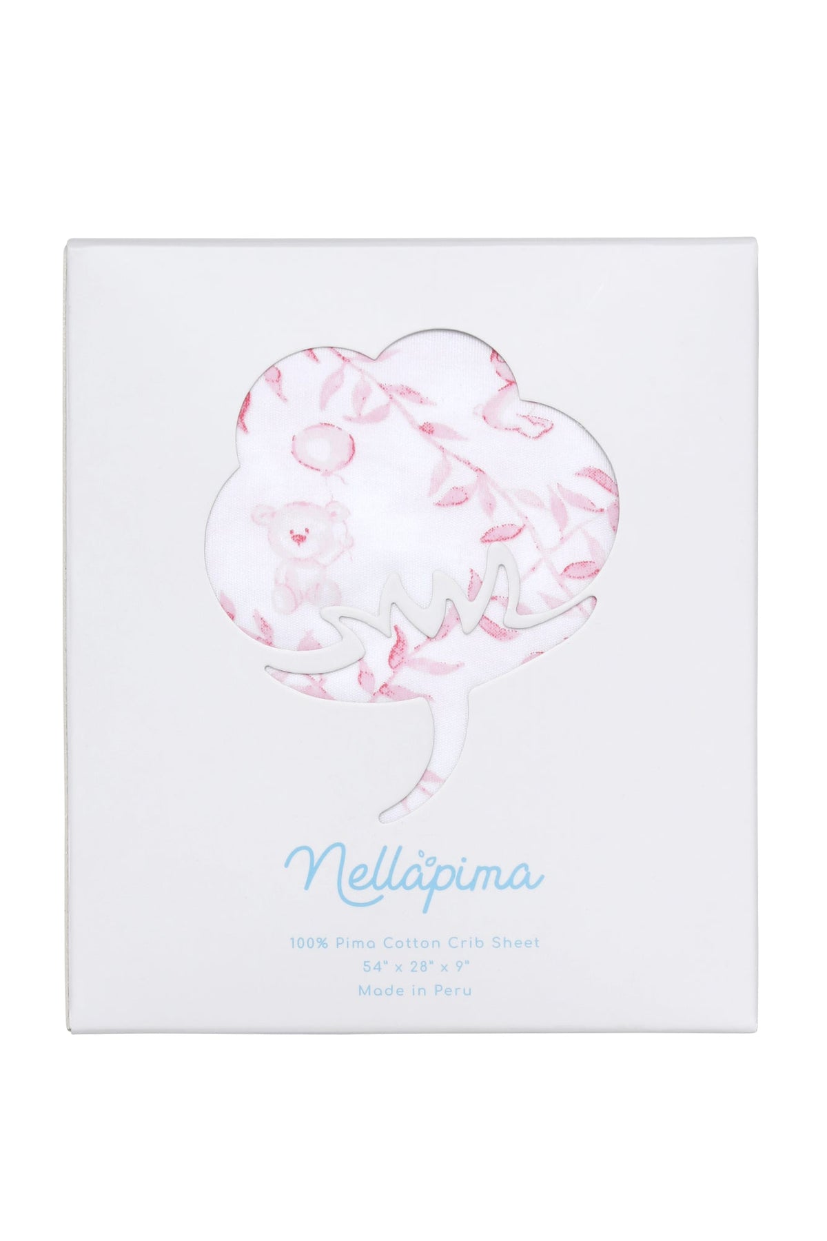 Front view of Pink Bears Trellace crib sheets showcasing pink bear and trellis print on white packaging