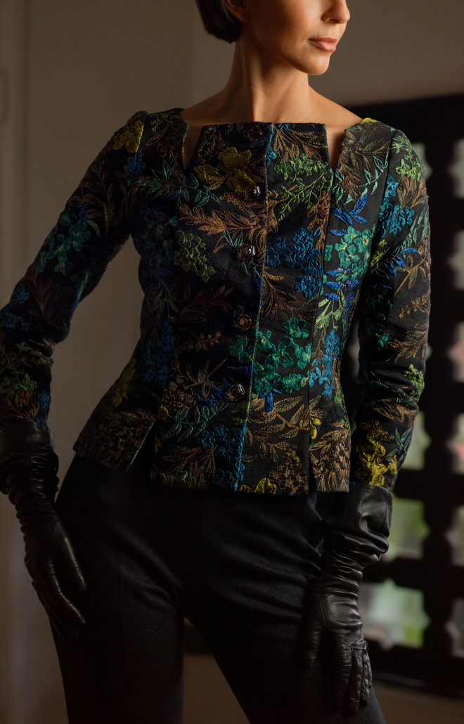 Fitted Jacket in Multi French Jacquard with Vintage Buttons