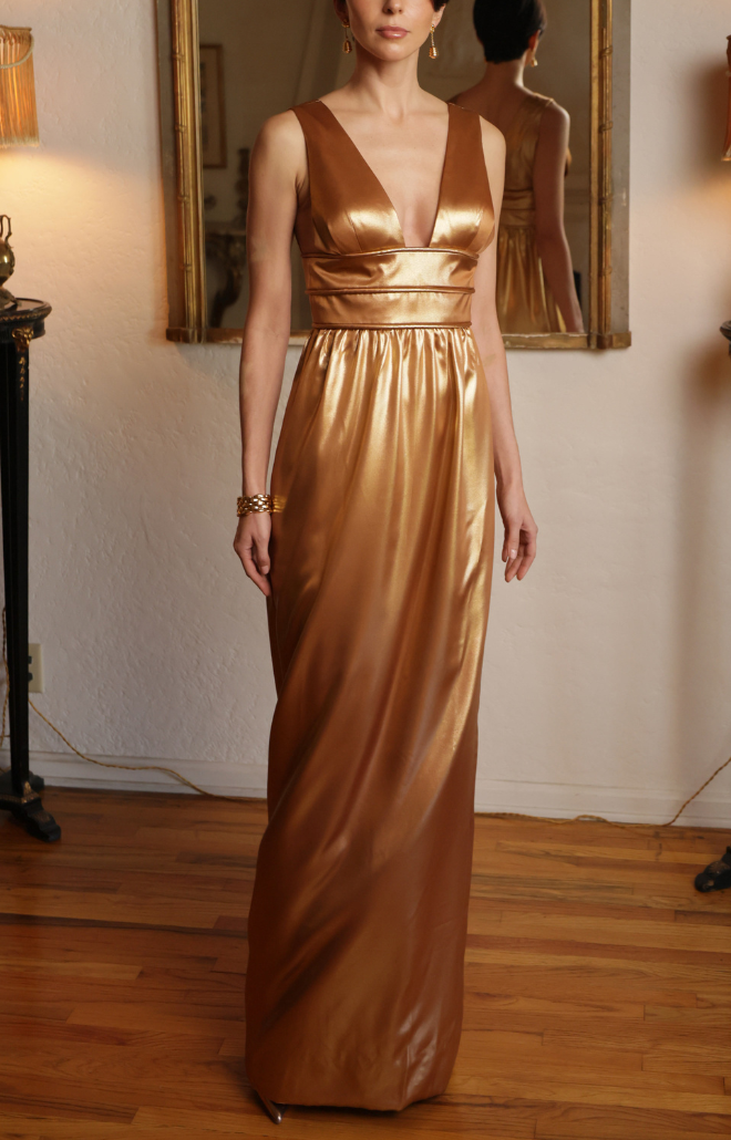Goddess Gown in Italian Gold Silk Metallic Charmeuse