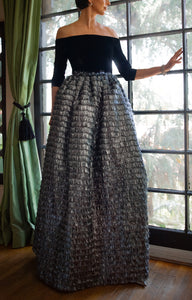 Off The Shoulder Bodice With Ball Skirt in Black & Silver