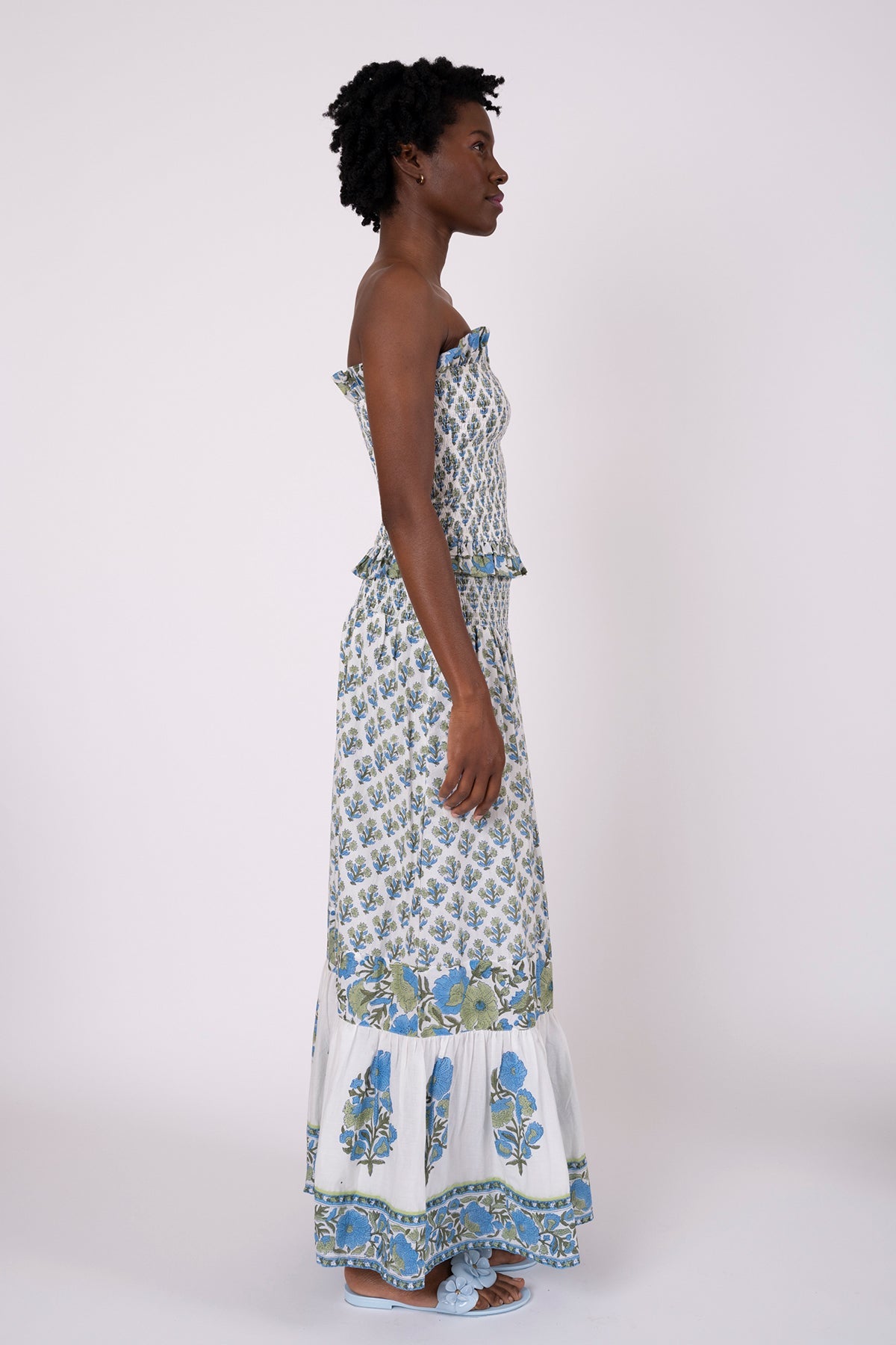Strapless Bandeau Top in Bleu & Thyme Vintage Poppy