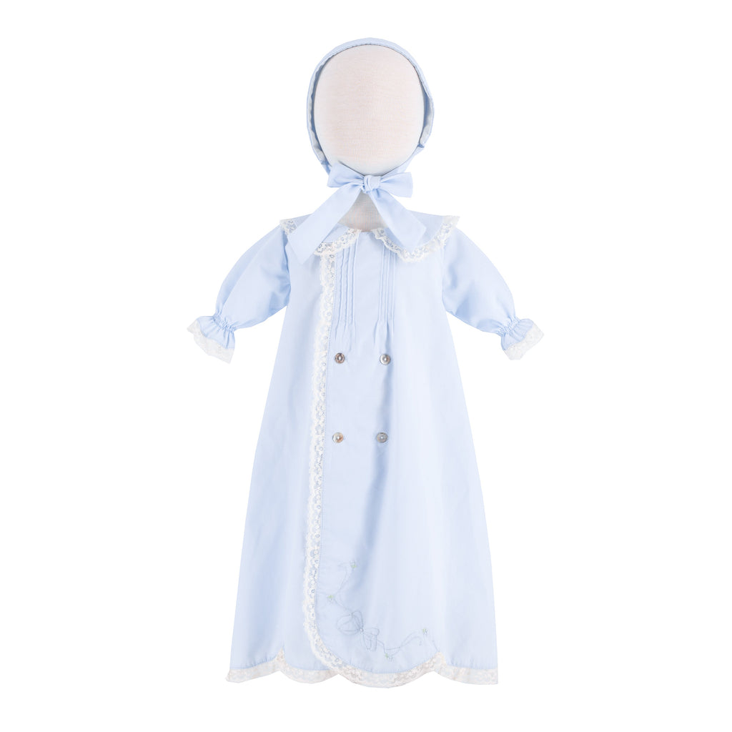Baby Gown With Bonnet in Light Blue