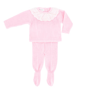 Knit Baby Girl Sweater & Stockings Set in Pink