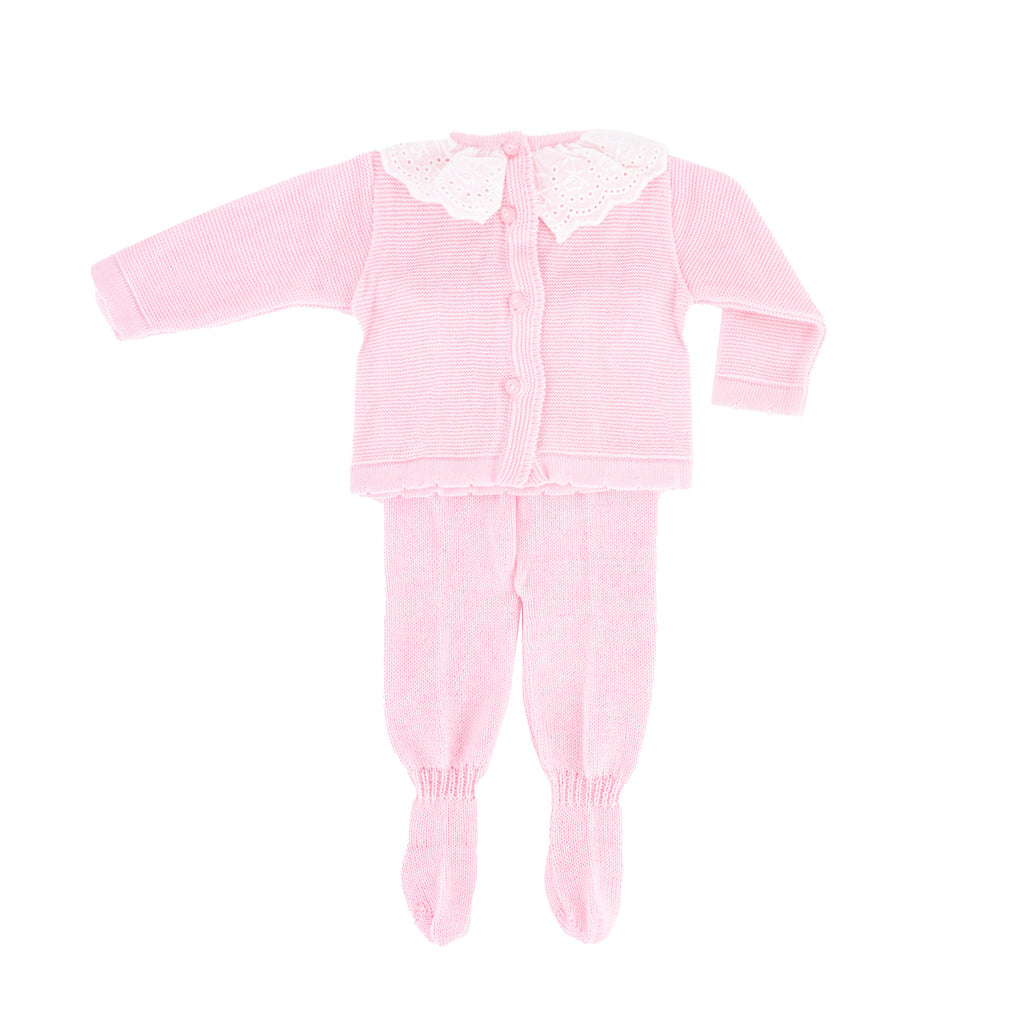Knit Baby Girl Sweater & Stockings Set in Pink