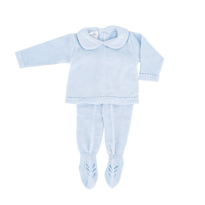 Knit Baby Boy Sweater & Stockings Set in Light Blue
