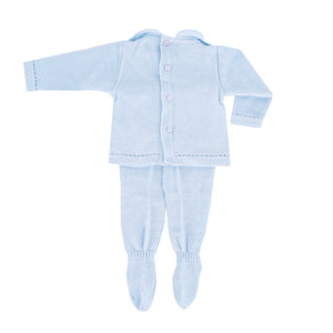Knit Baby Boy Sweater & Stockings Set in Light Blue