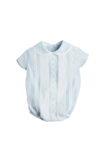 Lace Detail Peter Pan Collar Romper in Pale Blue (3mths-2yrs) Rompers  from Pepa London