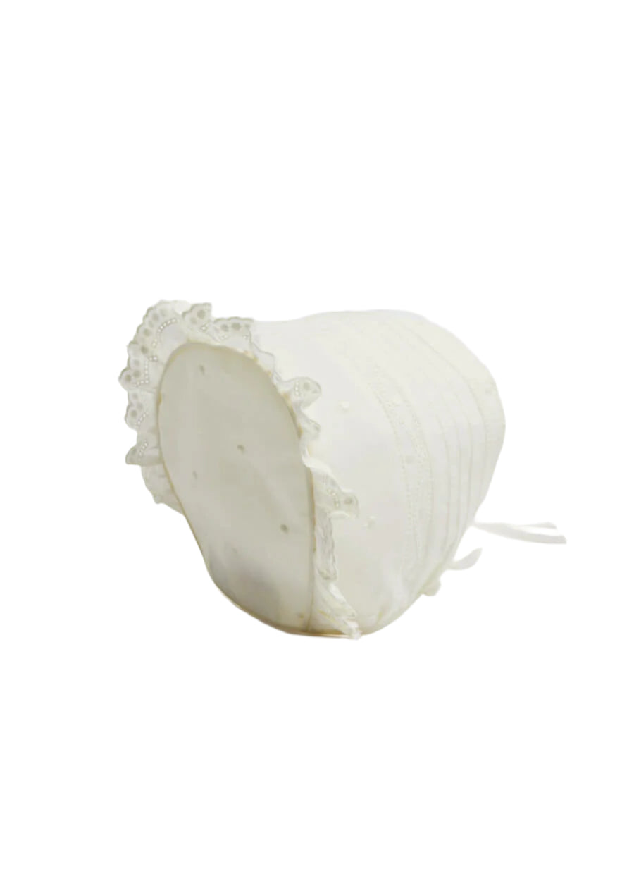 Lace Trim Satin Bow Bonnet in Ivory (3mths-2yrs) Toys  from Pepa London