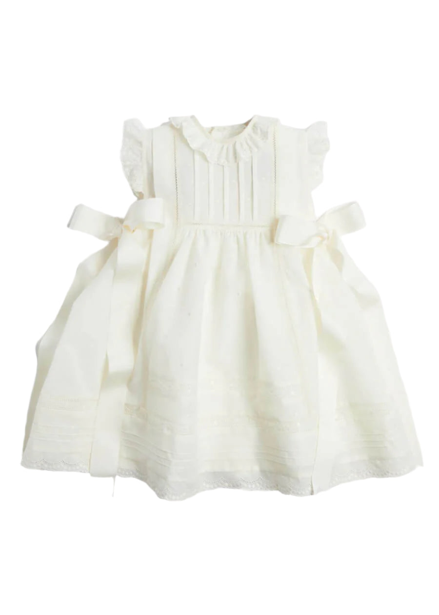 Embroidered Lace Trim Dress in Ivory (6mths-5yrs) Dresses  from Pepa London