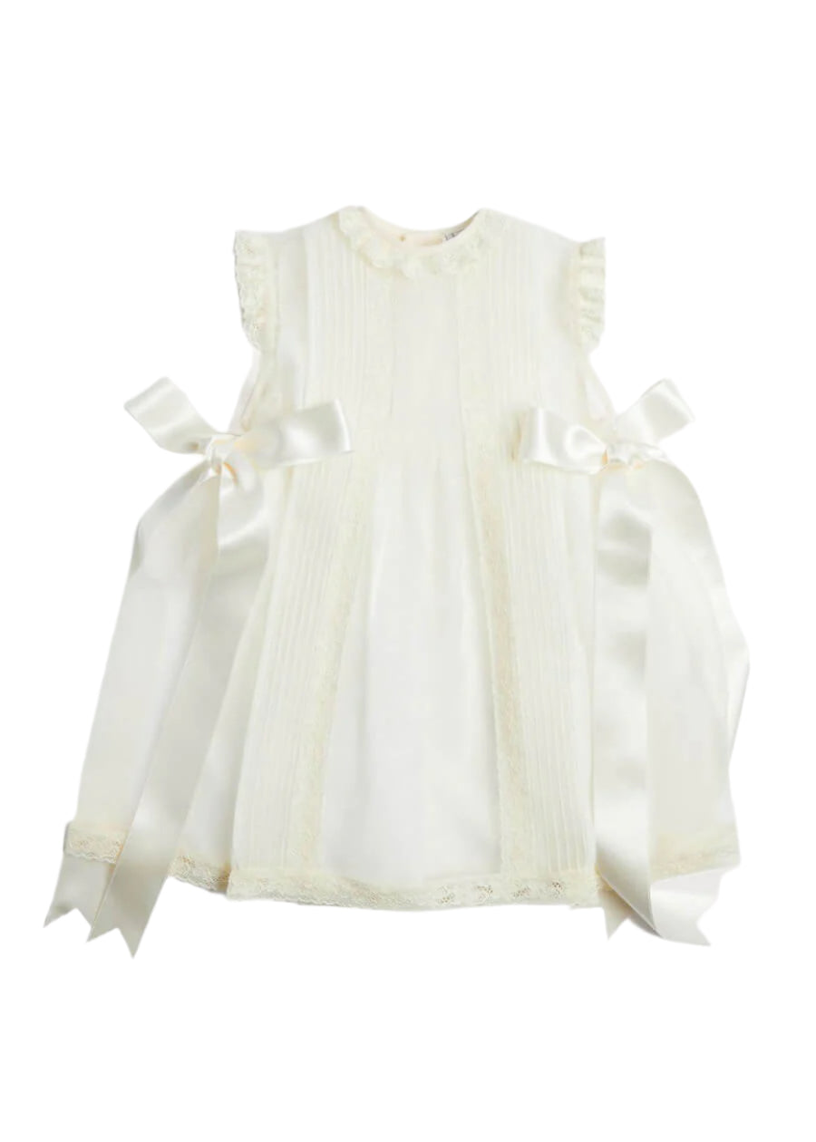 Lace Trim Fine Pleated Dress in Ivory (3mths-5yrs) Dresses from Pepa London