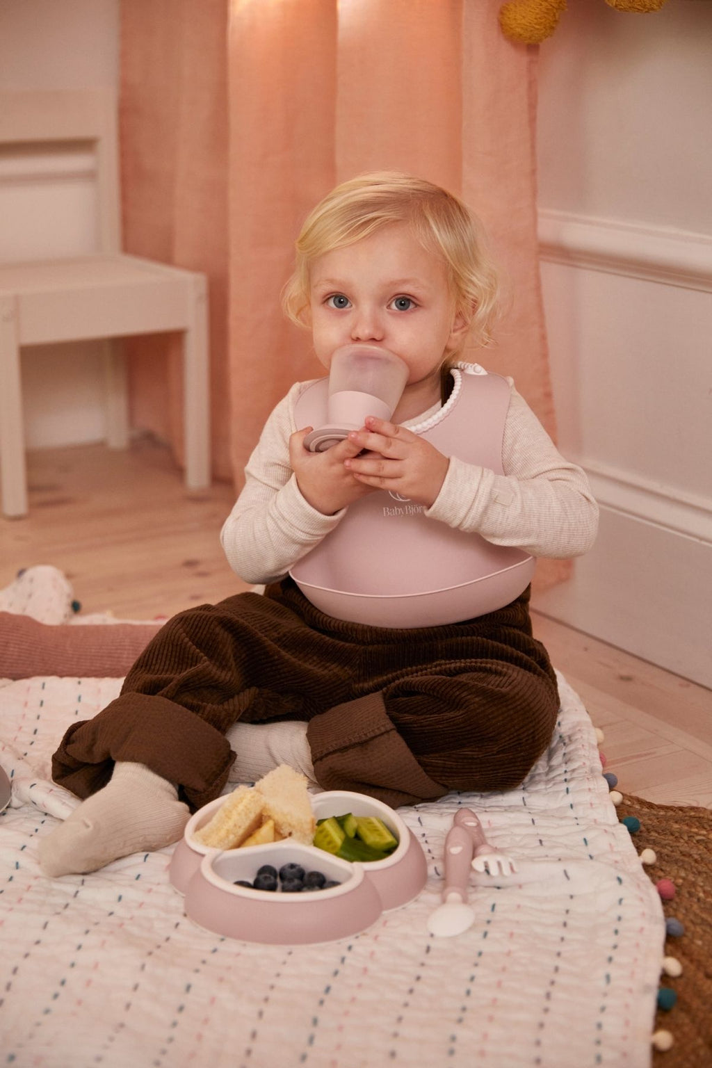 Baby Bib in Powder Green & Powder Pink, Set of 2