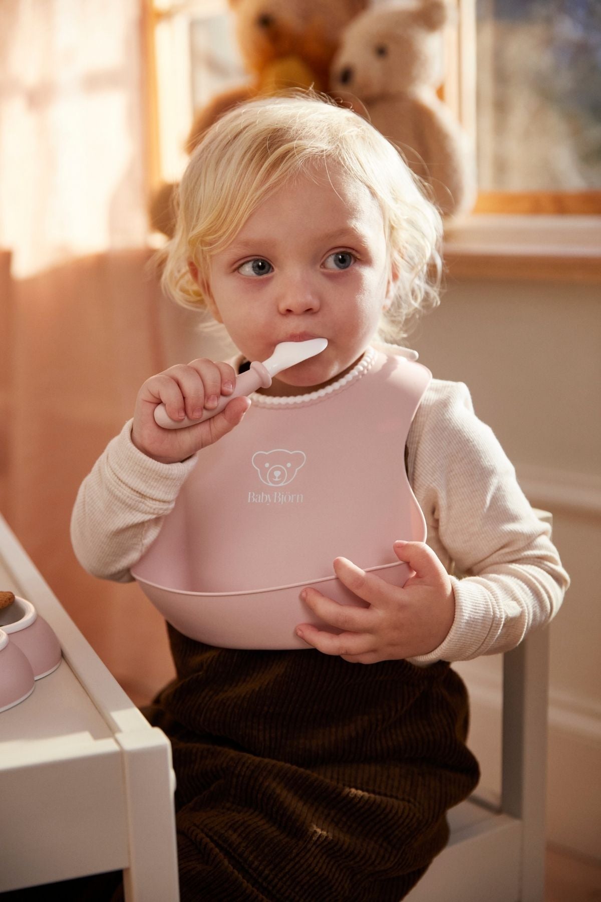 Baby Bib in Powder Pink & Gray, Set of 2