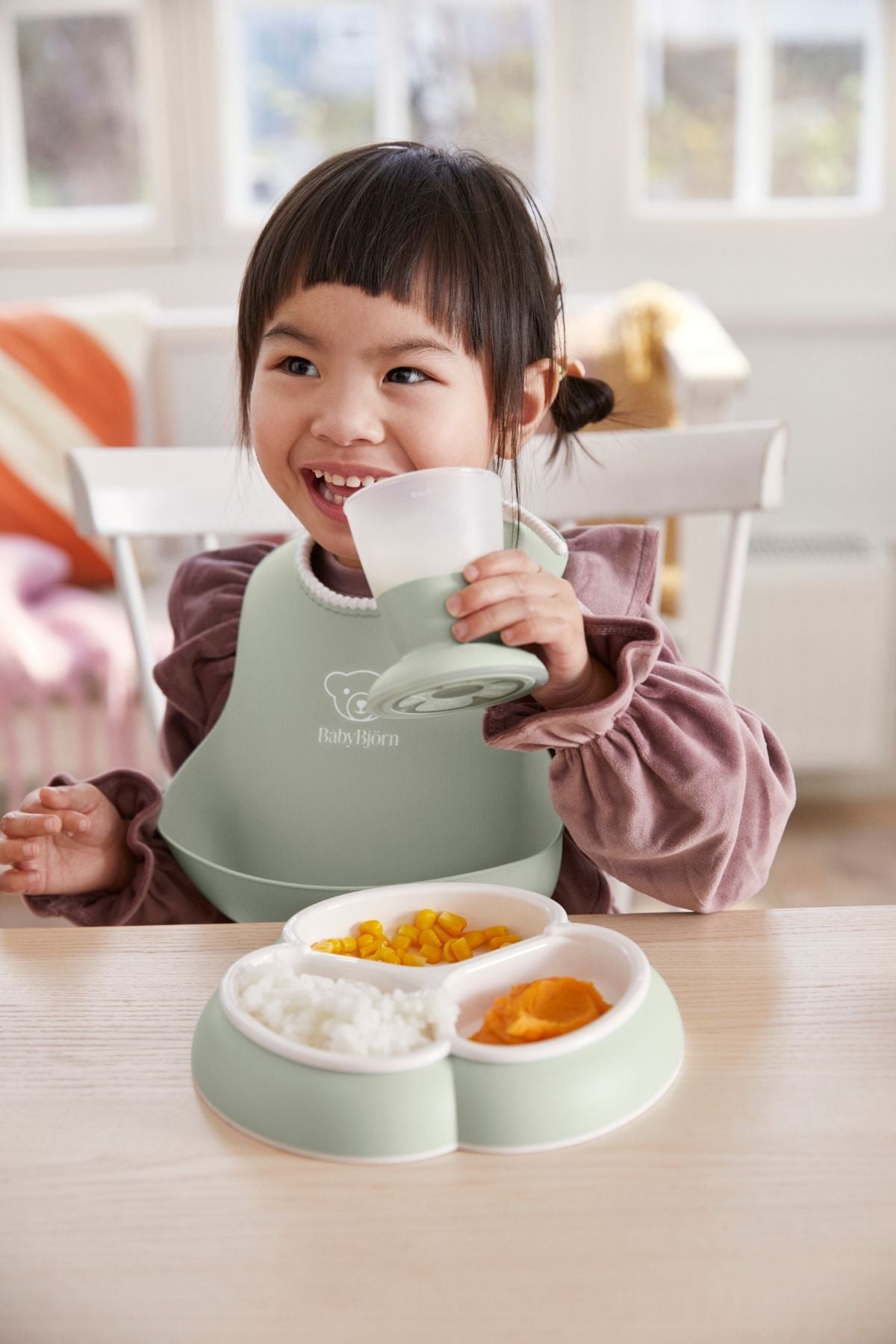 Baby Bib in Powder Green & Gray, Set of 2