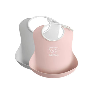 Baby Bib in Powder Pink & Gray, Set of 2