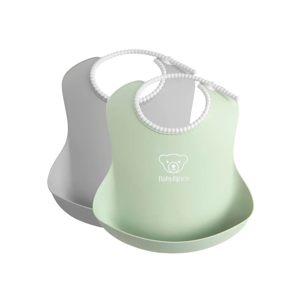 Baby Bib in Powder Green & Gray, Set of 2