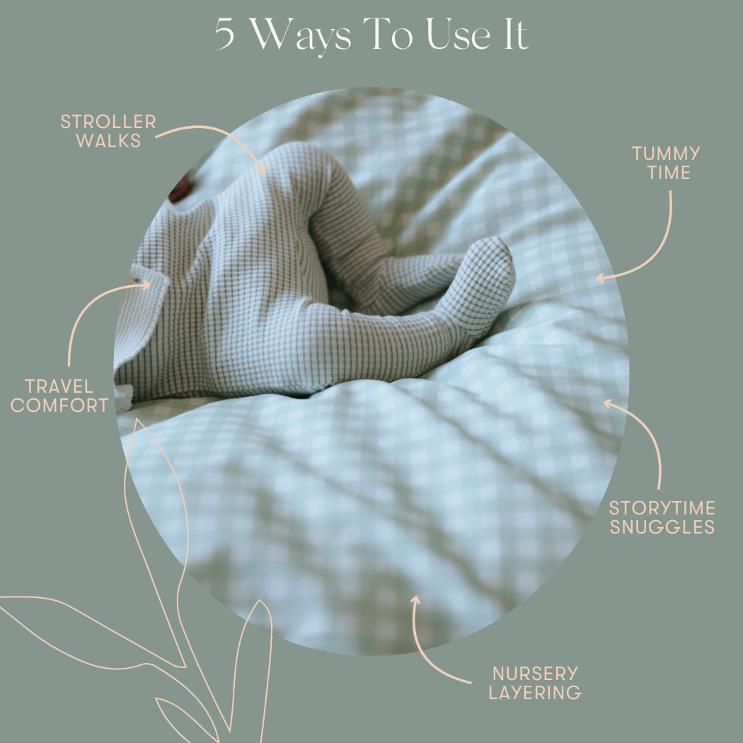 Diagram exploring 5 different ways to use the baby duvet.