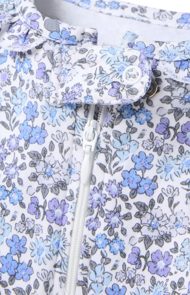 Baby's Pima Ruffle Collar Romper in Fleur d'Azur