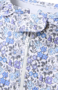 Baby's Pima Ruffle Collar Romper in Fleur d'Azur