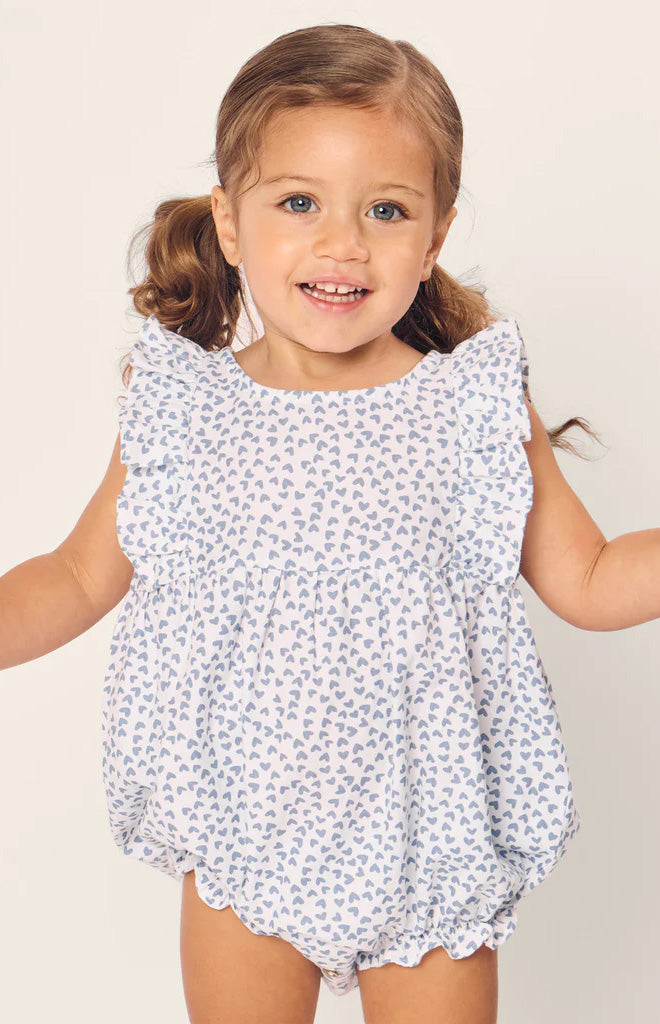 Baby’s Twill Ruffled Romper in Bluehearts