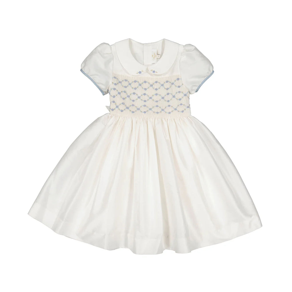 Bagatelle White/Blue Silk Handmade Smocked Dress