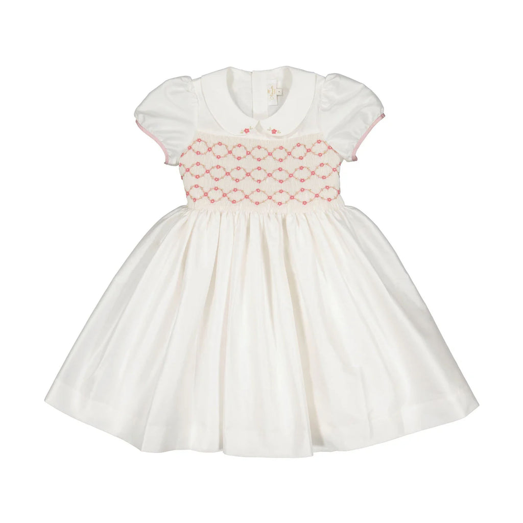 Bagatelle White/Pink Silk Handmade Smocked Dress
