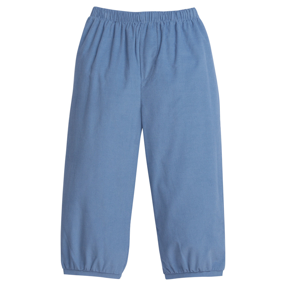 Little English classic childrens clothing, toddler boy blue gray corduroy pull on pant with elastic waistband