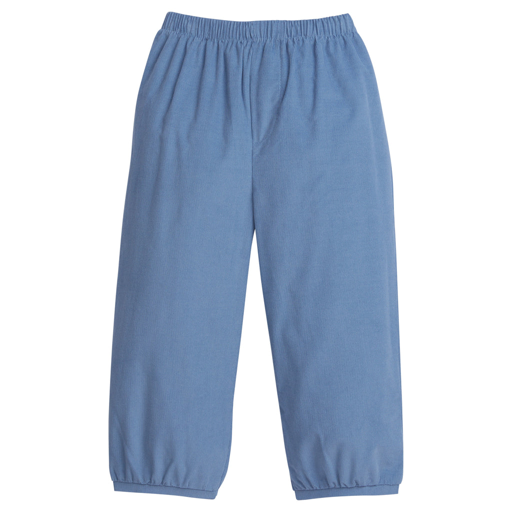 Little English classic childrens clothing, toddler boy blue gray corduroy pull on pant with elastic waistband