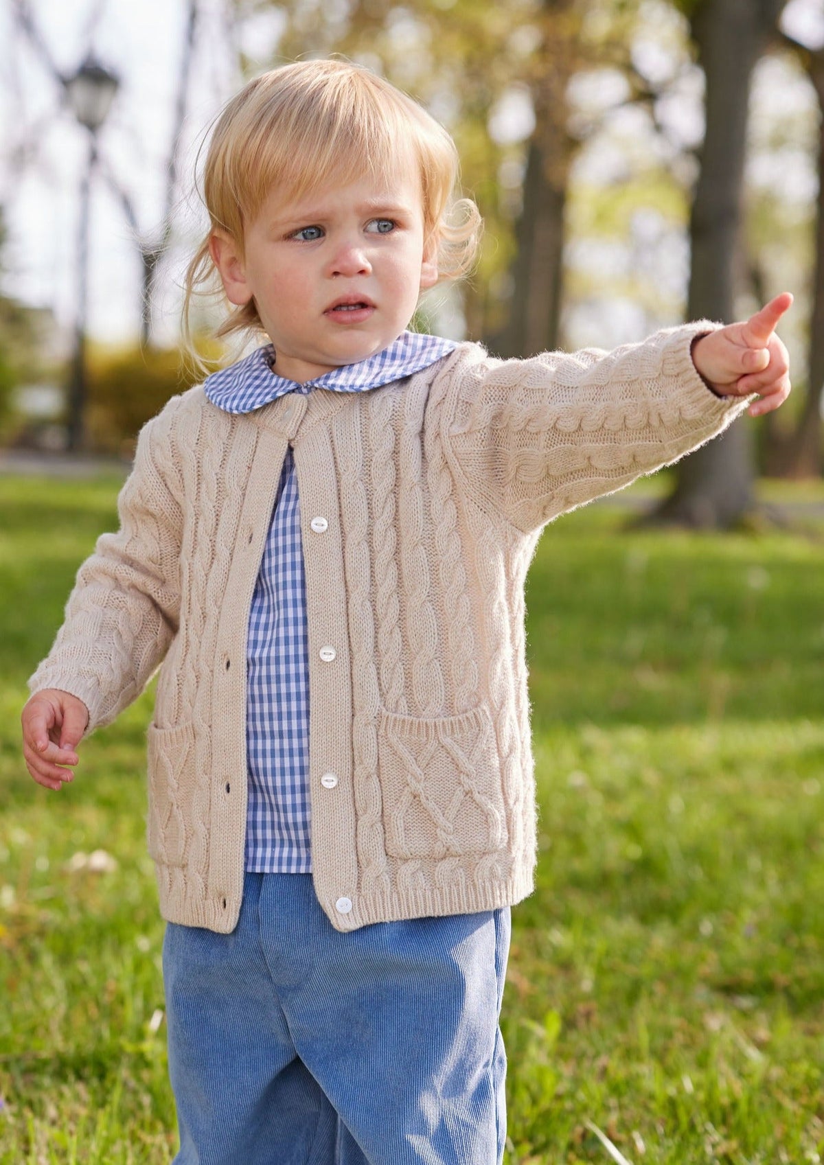 Little English classic baby boy peter pan shirt in grey blue gingham