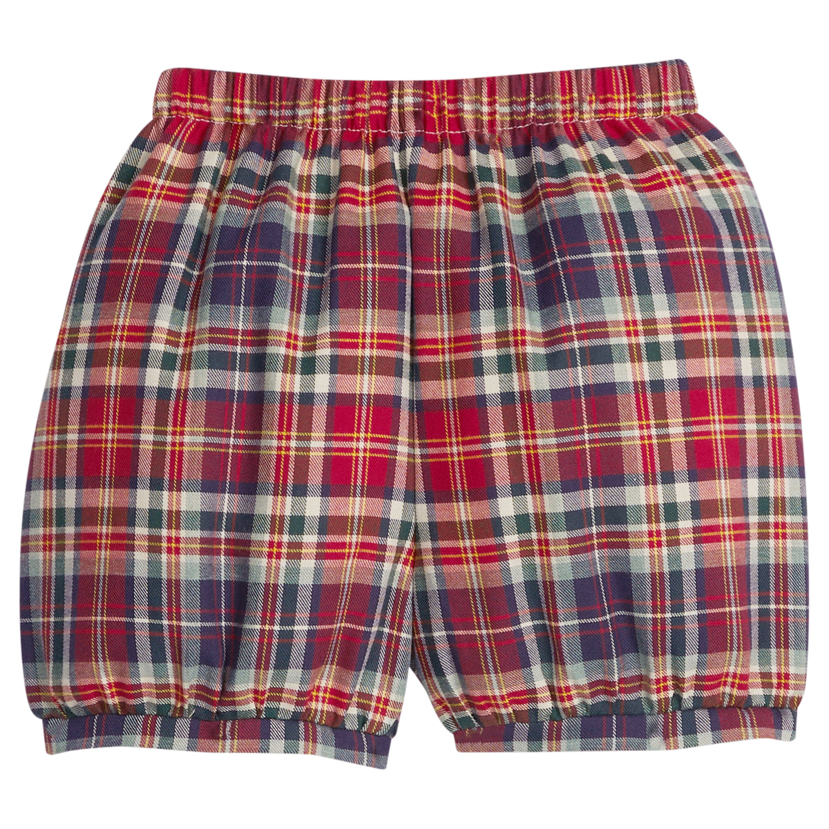 Front view of Banded Short in Middleburg Plaid showcasing elastic waistband and banded leg openings on white background