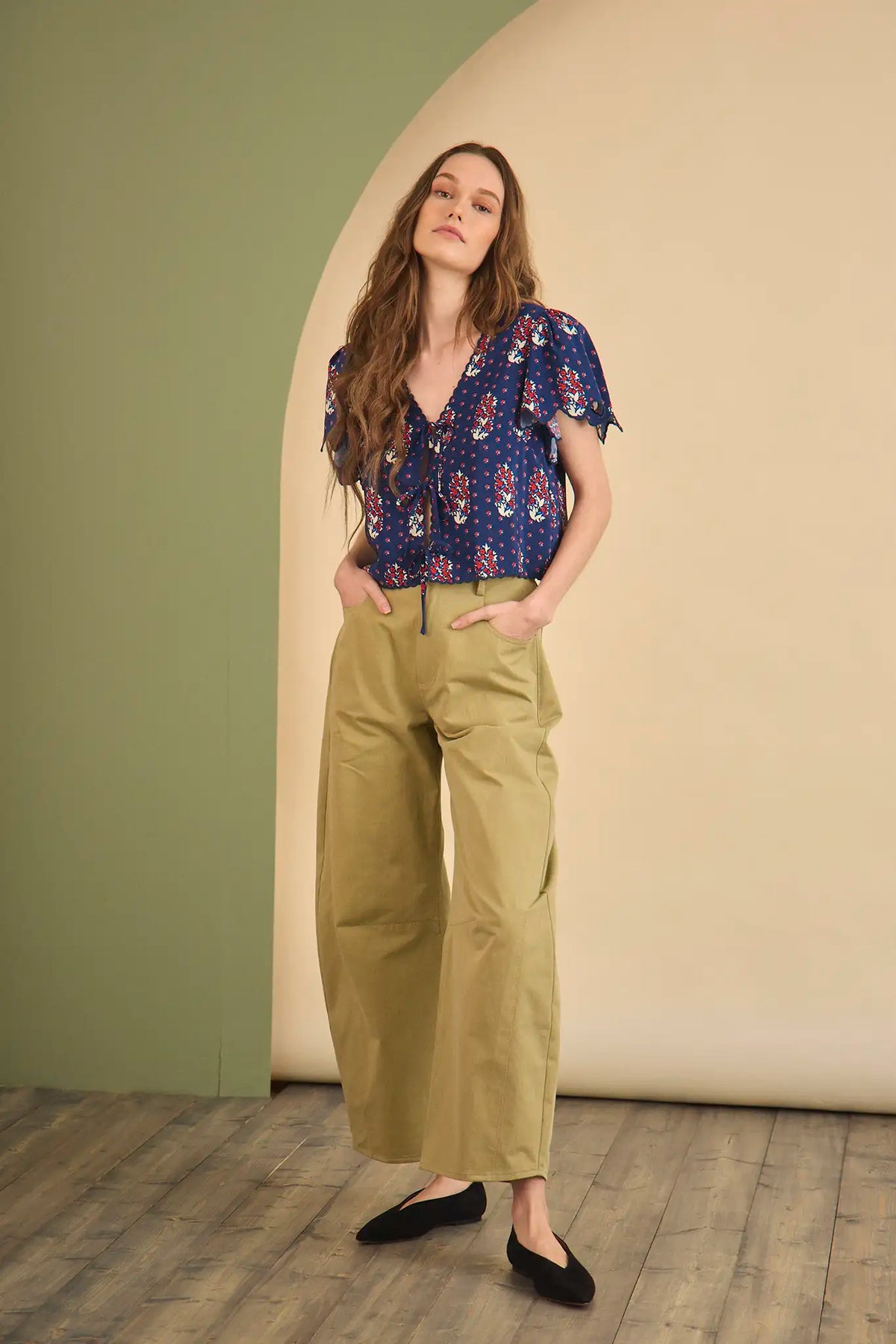 Bardot Top in Fall Floral Navy