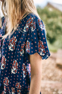 Bardot Top in Fall Floral Navy