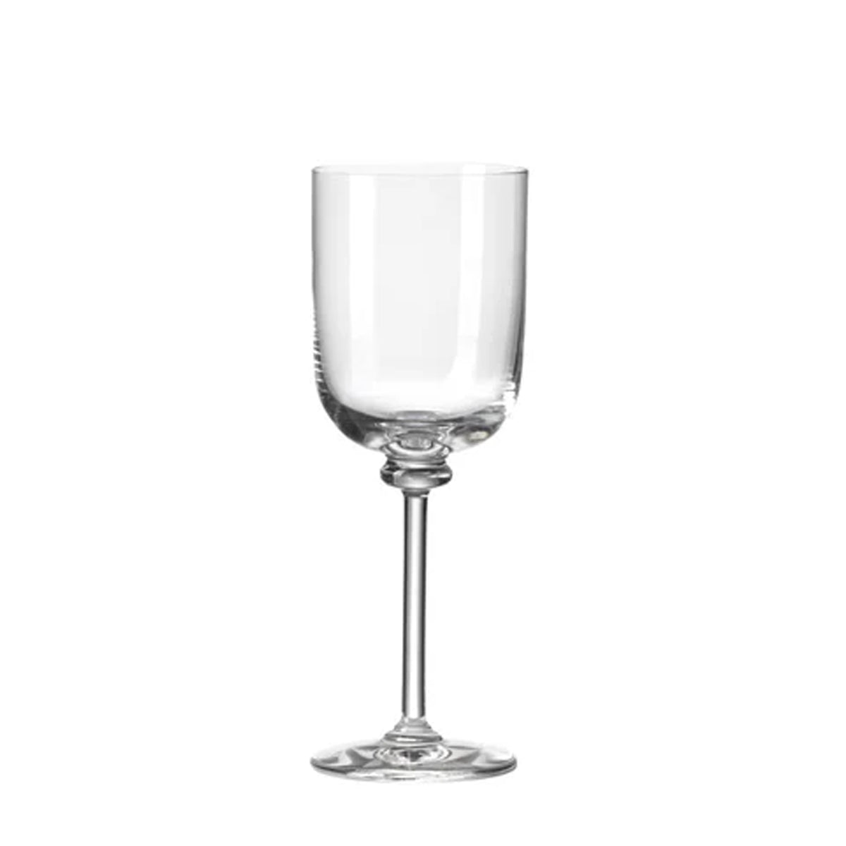 Front view of Baronetto Wine Goblets, Set of 2 showing a clear mouth-blown crystal goblet with modern shape on white background