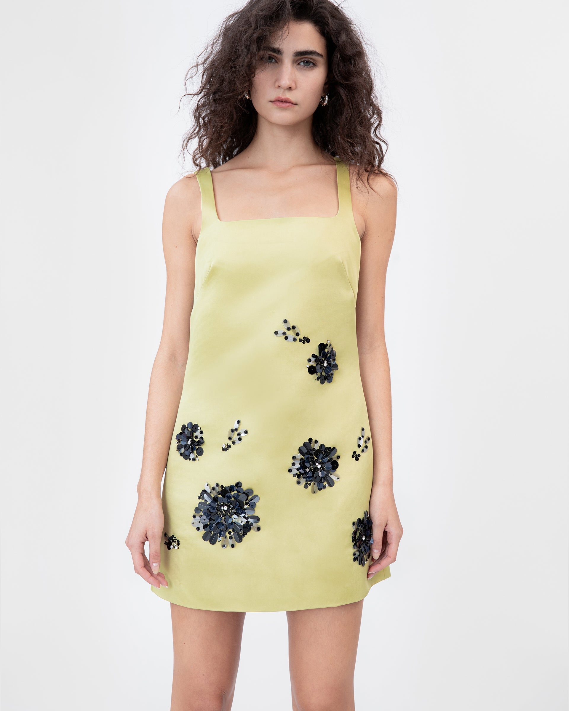 Barton Embellished Satin Dress in Chartreuse