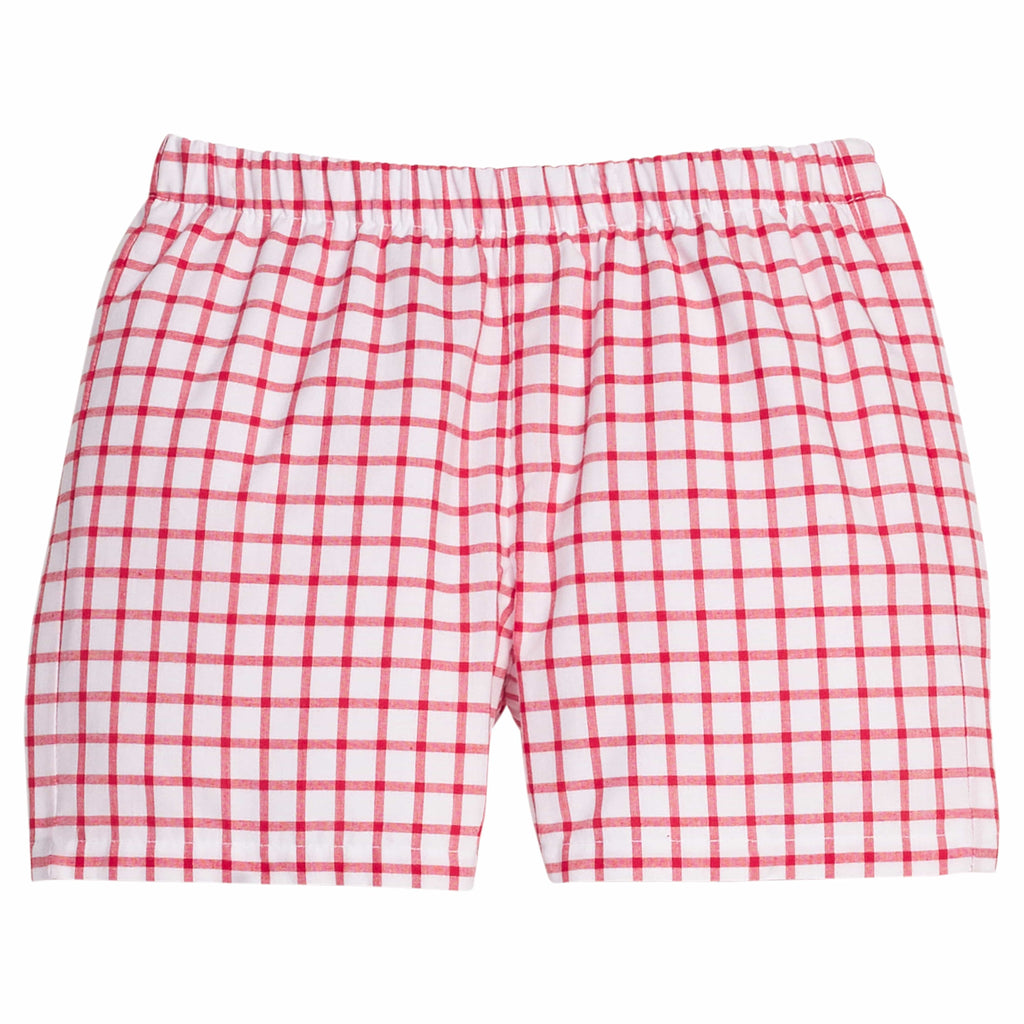 Little English traditional children's clothing, Boy's basic short in Red Windowpane for Summer
