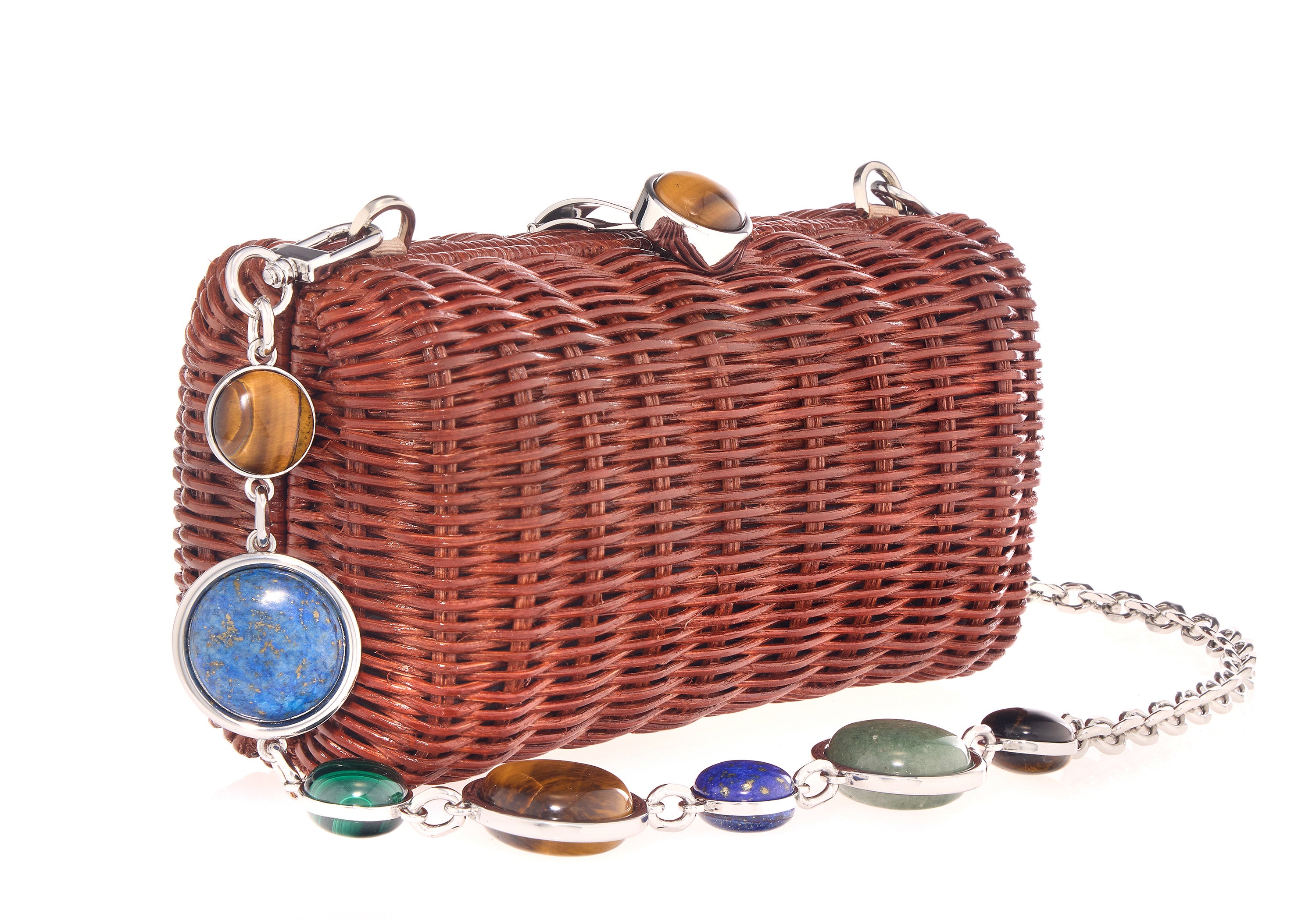 Poppy Basket Semi Precious Stone Clutch in Brown