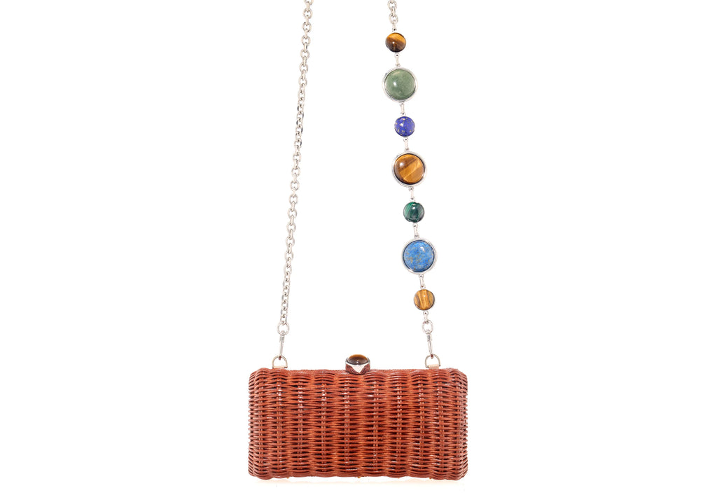 Poppy Basket Semi Precious Stone Clutch in Brown