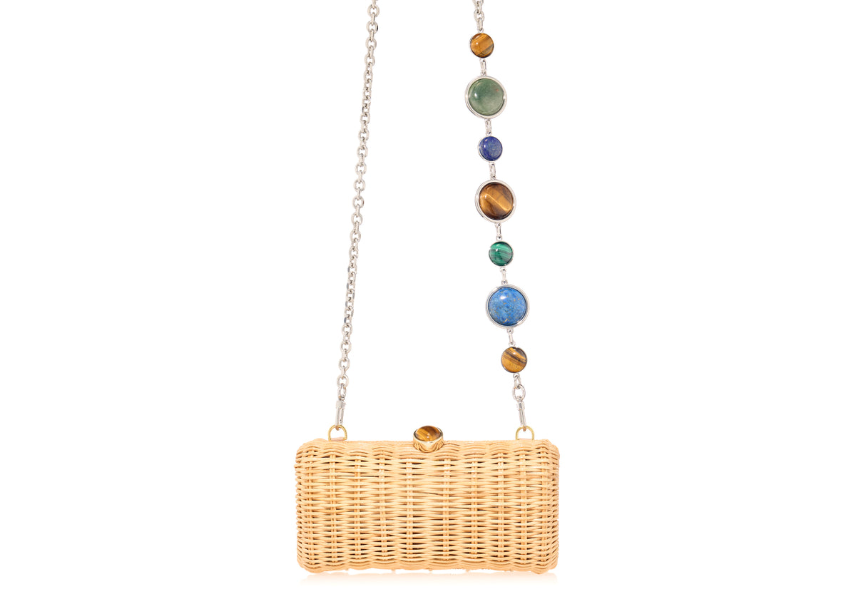 Poppy Basket Semi Precious Stone Clutch in Natural