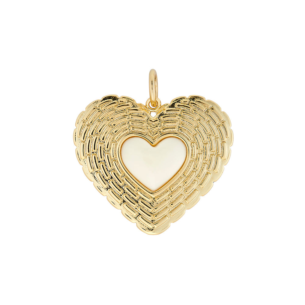 Basketweave Heart Charm in Ivory