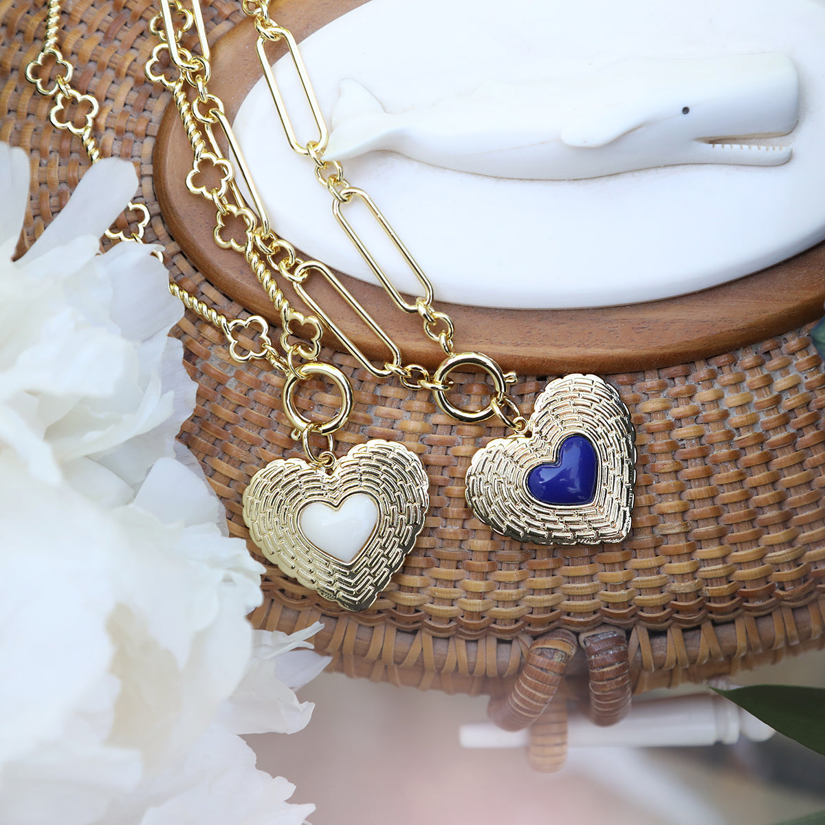 Basketweave Heart Charm in Ivory