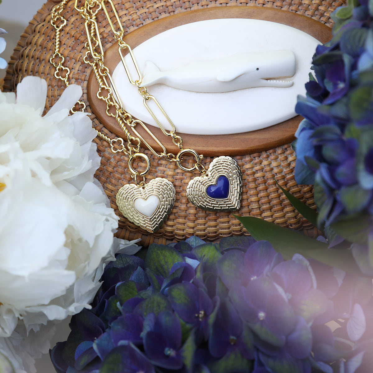 Basketweave Heart Charm in Ivory