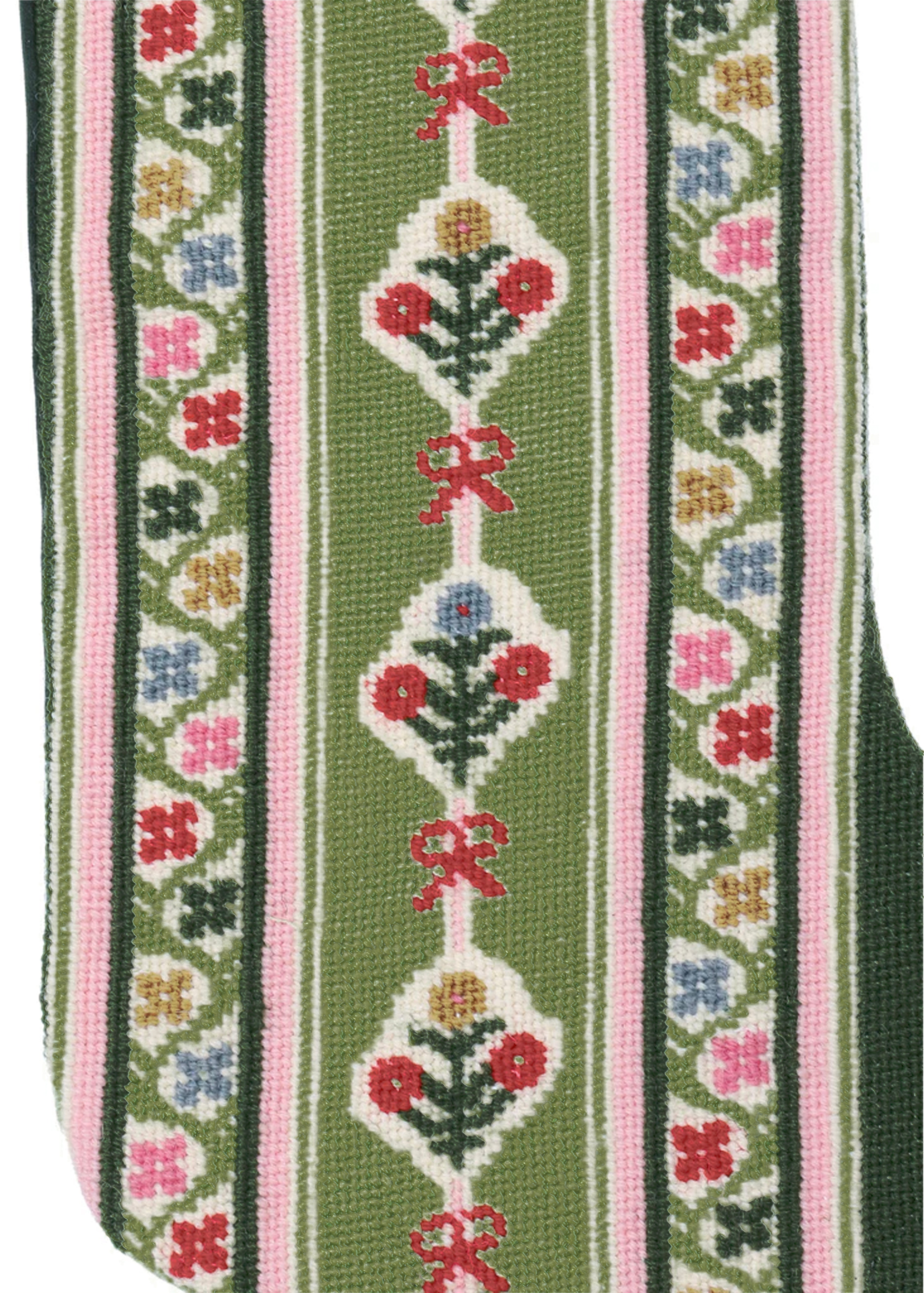 Velvet Cuff Needlepoint Floral Stocking
