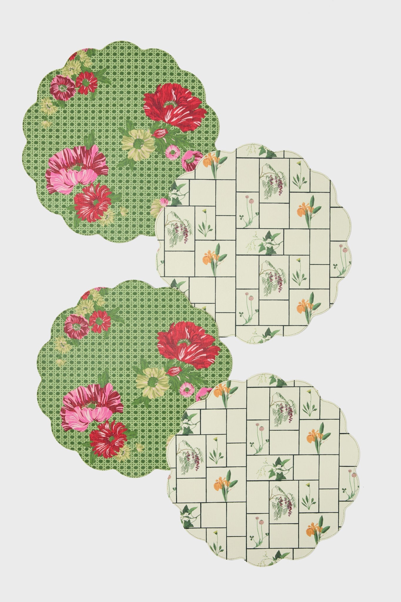 Caned Floral and Fresher Buds Reversible Wipeable Placemats Set of 4