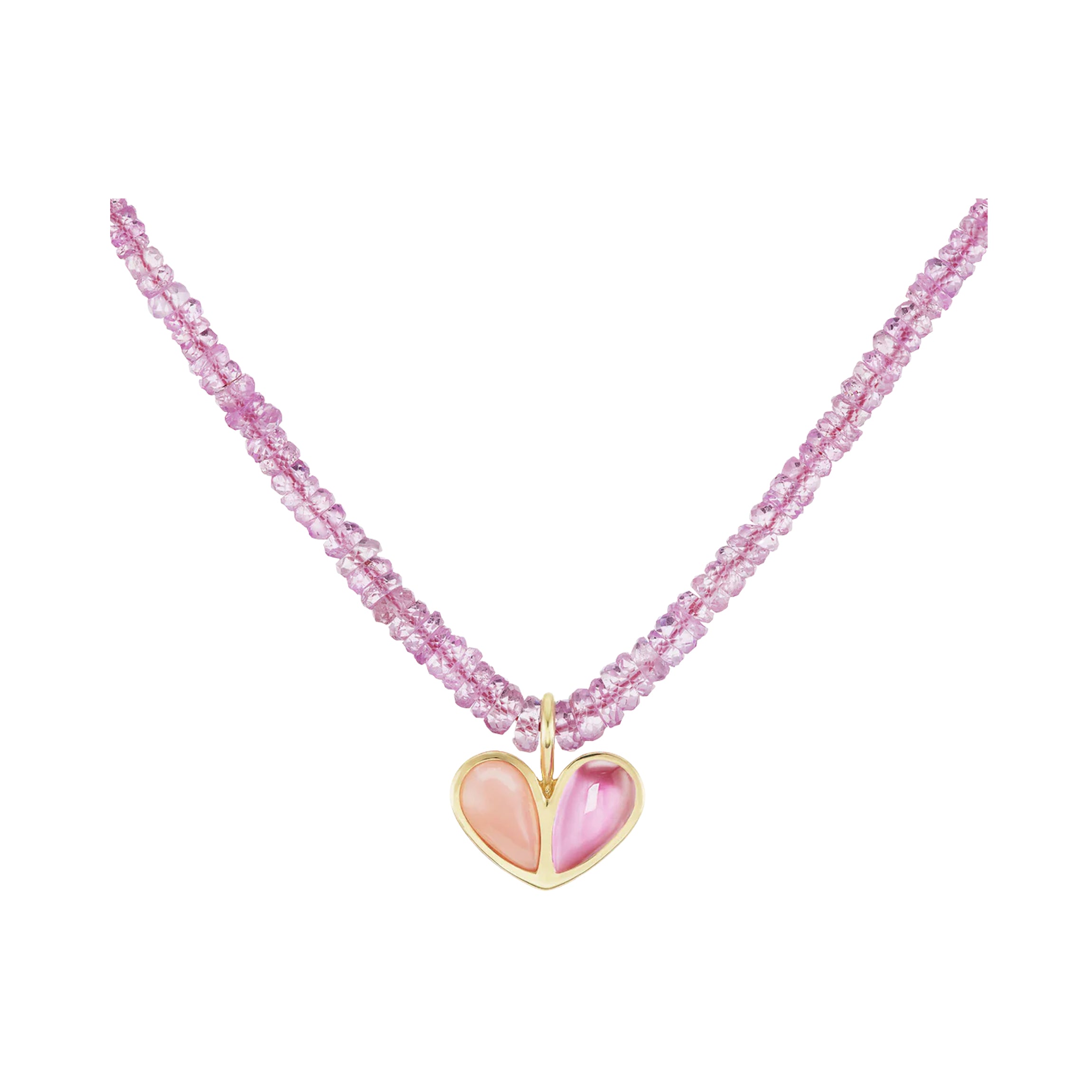 Beaded Sweetheart Necklace Pink Opal and Pink Sapphire