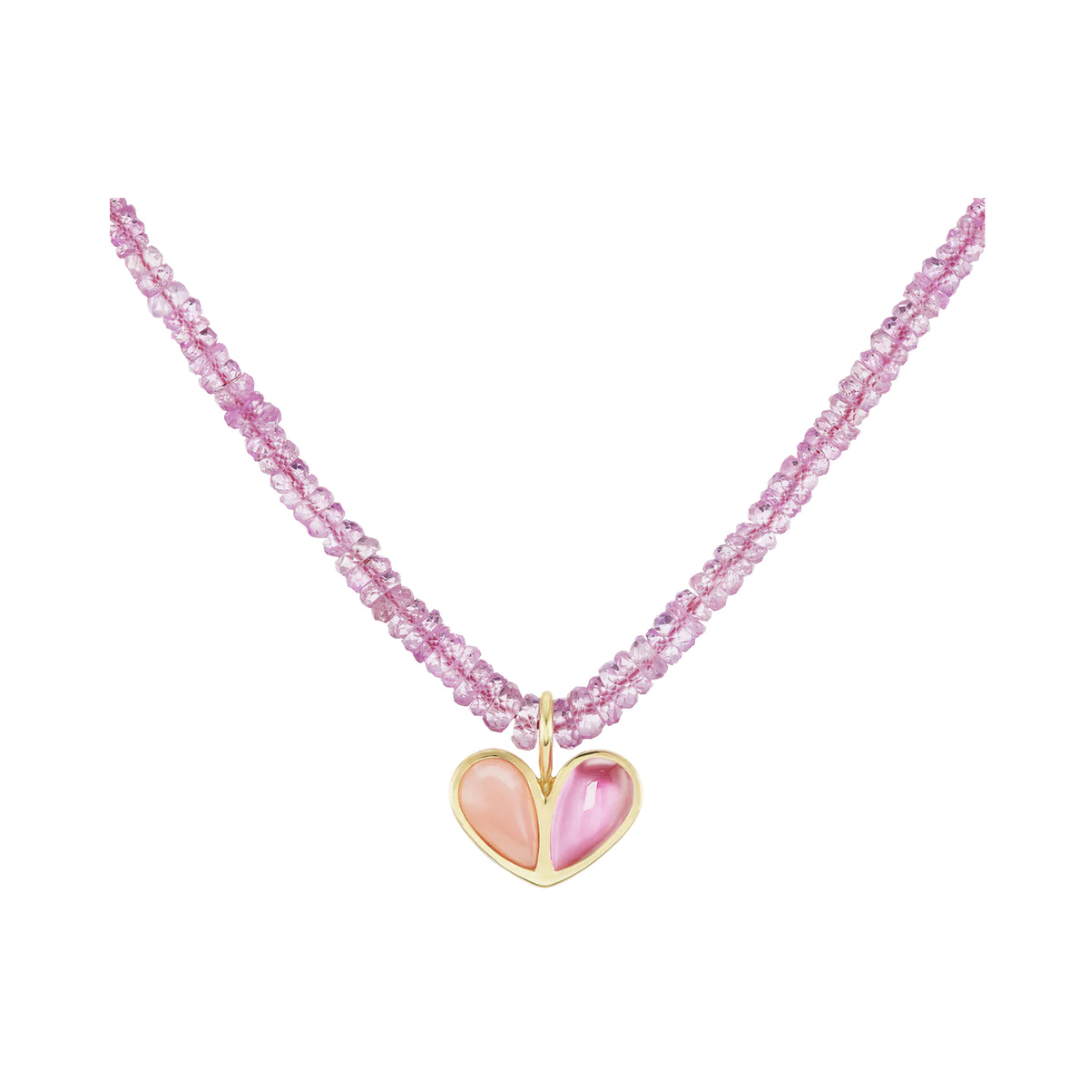 Beaded Sweetheart Necklace Pink Opal and Pink Sapphire